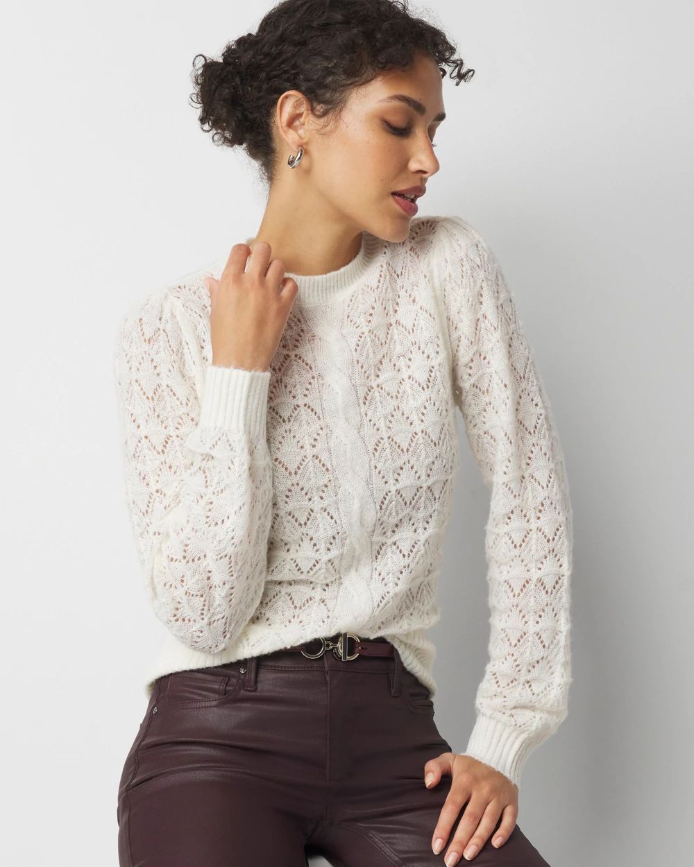 Drama Sleeve Pointelle Sweater White House Black Market